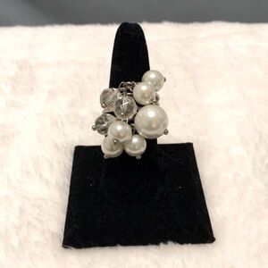 Silver Wrapped Multi-Band Ring with Pearls and Faceted Beads